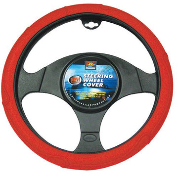 PCCovers 38cm Steering Wheel Cover - Rough Leather Look - Red - RG2427R (Pickup Only)