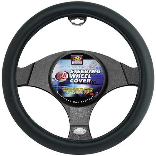 PCCovers 40cm Smooth Leather Look Steering Wheel Cover - Black - RG2434 (Pickup Only)