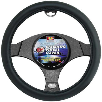 PCCovers 40cm Smooth Leather Look Steering Wheel Cover - Black - RG2434 (Pickup Only)