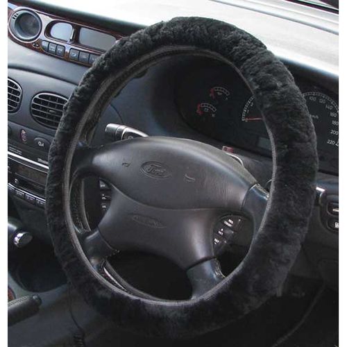 PCCovers 38cm Steering Wheel Cover - Sheepskin - Black - RG2449BK (Pickup Only)