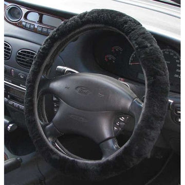 PCCovers 38cm Steering Wheel Cover - Sheepskin - Black - RG2449BK (Pickup Only)