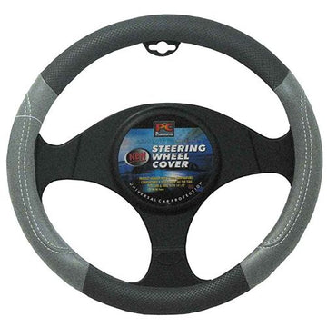 PCCovers 38cm Steering Wheel Cover - Leather Feel, Raised Stitching - Grey - RG2476GY (Pickup Only)