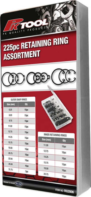 PKTool 225pc Circlip/Snap/Retaing Ring Assortment - RG2806 (Pickup Only)