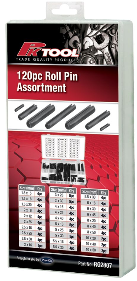 PKTool 120pc Roll Pin Assortment - RG2807 (Pickup Only)