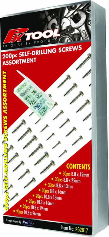 PKTool 200pc Washer Head Self Drilling Screw Assortment - RG2817 (Pickup Only)