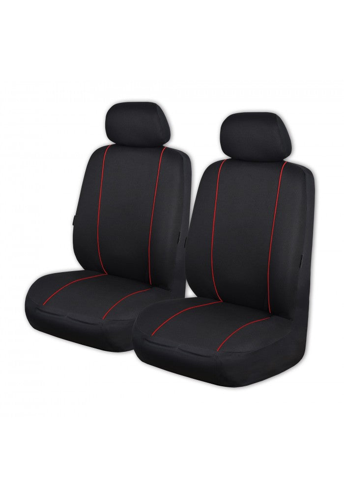 MyCar Pinnacle Universal Front Seat Covers Size 30/35 - Black with Red Piping - PINA3505