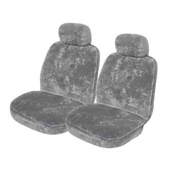 MyCar 20mm Thick Sheepskin Front Seat Covers Universal Size 30 - Grey Soft Fleece - SSOFA3007