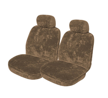 MyCar 20mm Thick Sheepskin Front Seat CoversUniversal Size 30 - Mocha Soft Fleece - SSOFA3002