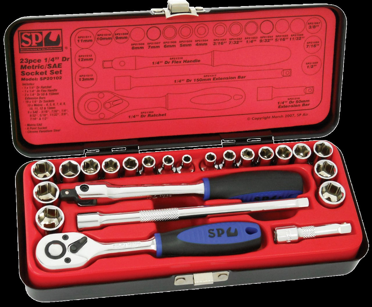 Sp Tools Socket SP Tools 1/4Dr 6pt 23pc Metric/SAE Socket Set - SP20102